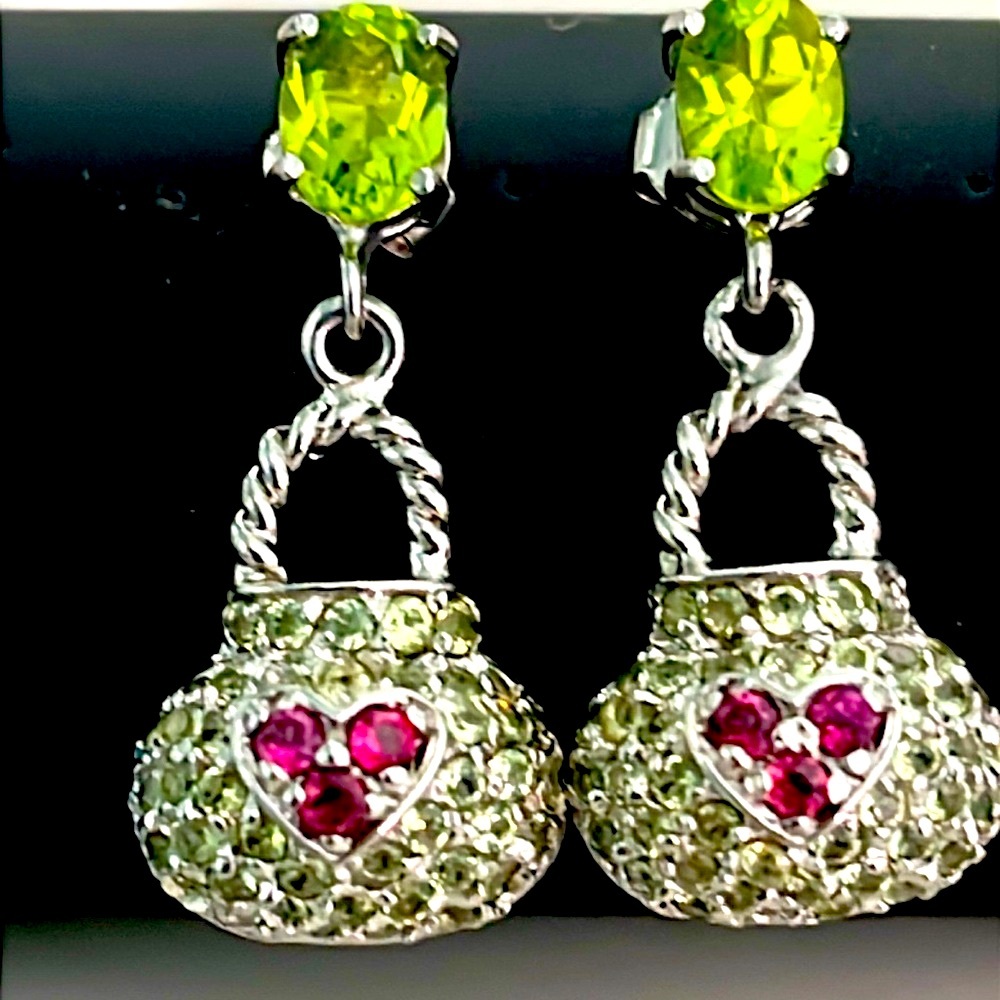 Peridot Garnet 14K Plated Earrings - Picture 2 of 5
